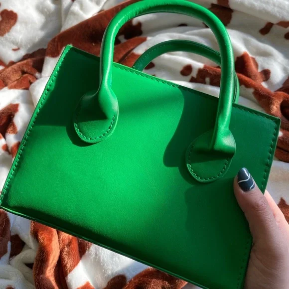 🖤5/$20 Bright Green Mini Tote Crossbody Bag - Picture 9 of 11